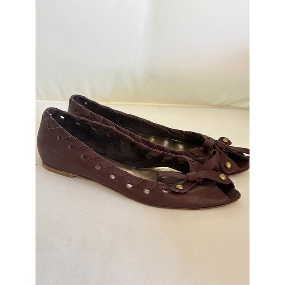 Key Te Peep Toe Flats 10.5 Brown Leather Made in Italy Academia Prep Old Money - Picture 3 of 6